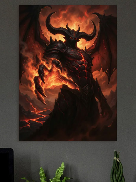 Demonic Figure in a Fiery Land — metal poster wall art by Lineer